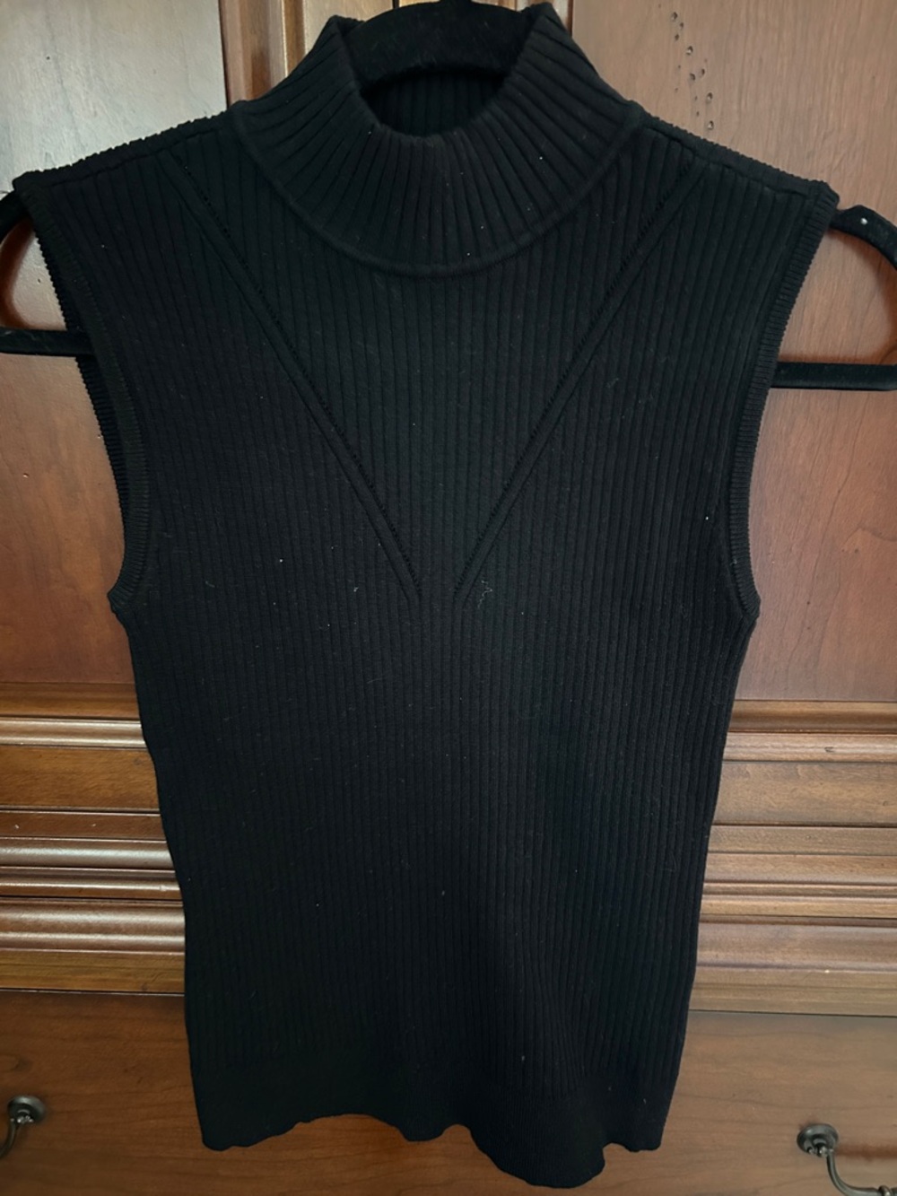 DKNY Black Ribbed Sleeveless Turtleneck Top